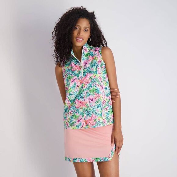 Stella Parker Naomi Floral Sleeveless 1/4 Zip Athletic Top - Picture 1 of 4